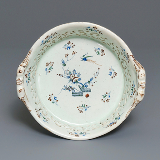 A polychrome Brussels faience 'à la haie fleurie' reticulated basket, 18th C.
